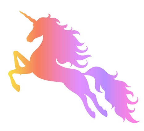Silhouette of a flying, jumping unicorn.