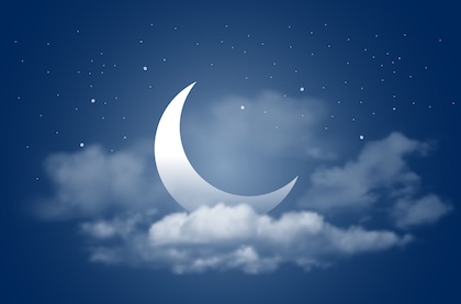 Moonlight night Mystical Night sky background with half moon, clouds and stars. Moonlight night.